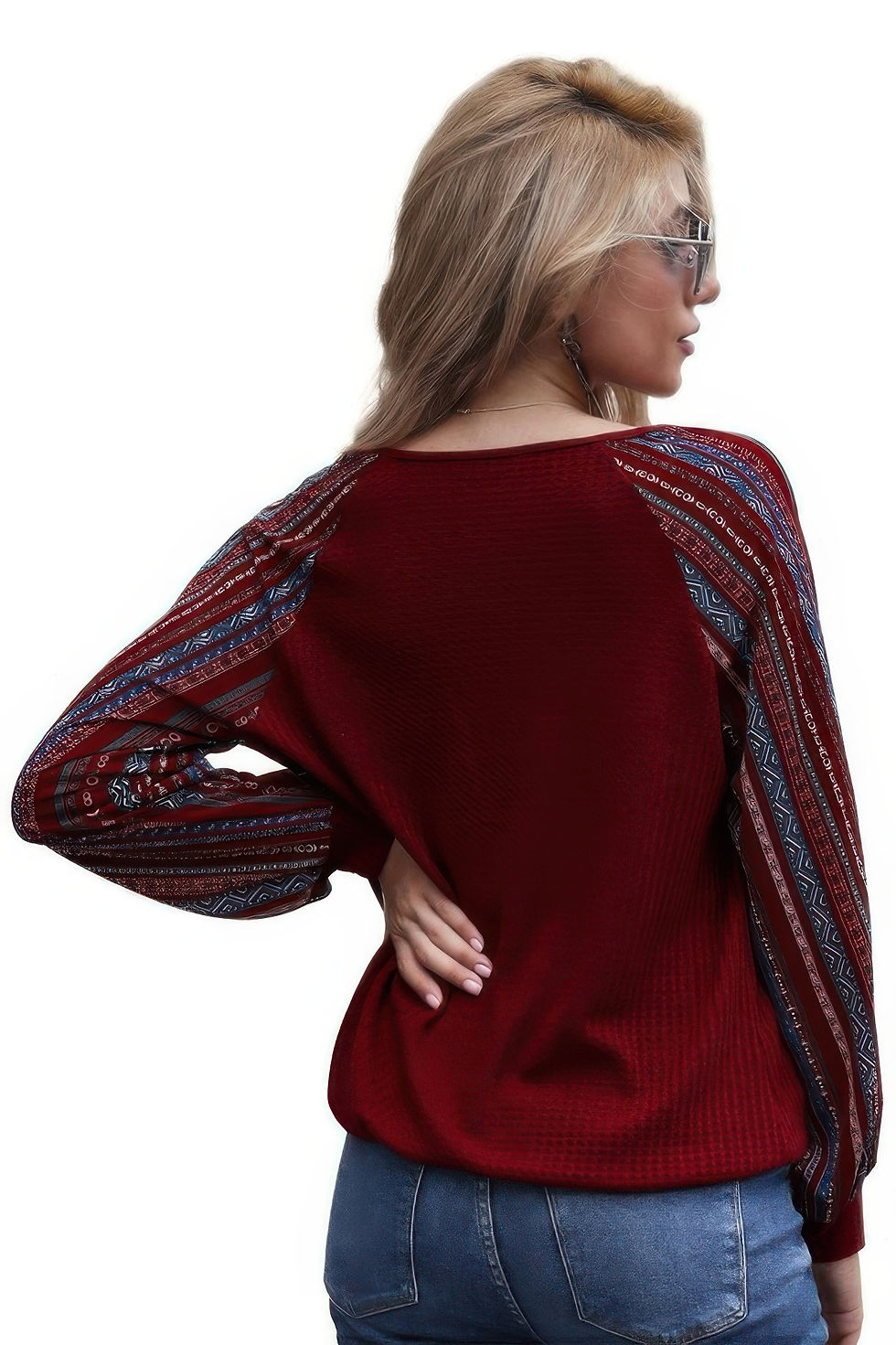 Thumbnail: Color Block Deep V Neck Raglan Sleeve Wrap Top