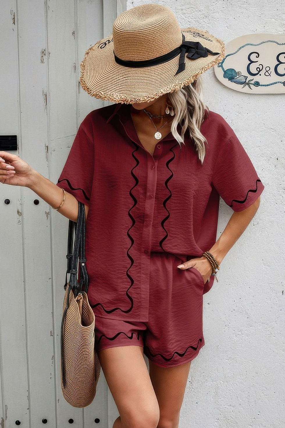 Thumbnail: Two Piece Button Down Short Sleeve Outfits Sets