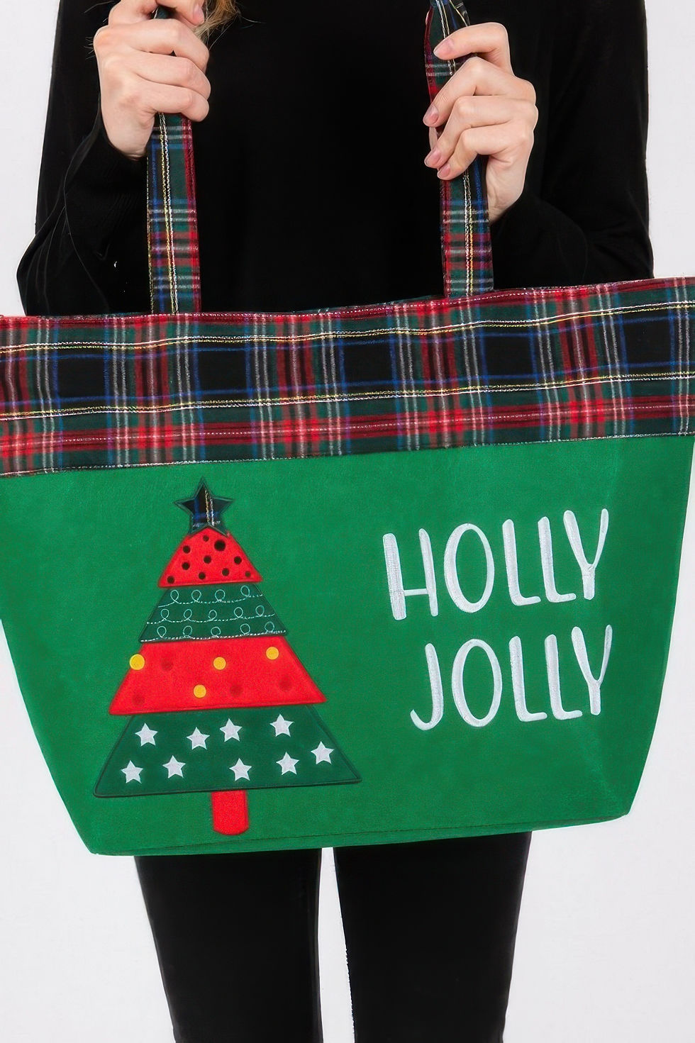 Thumbnail: Holly Jolly Letter Christmastree Christmas Totebag