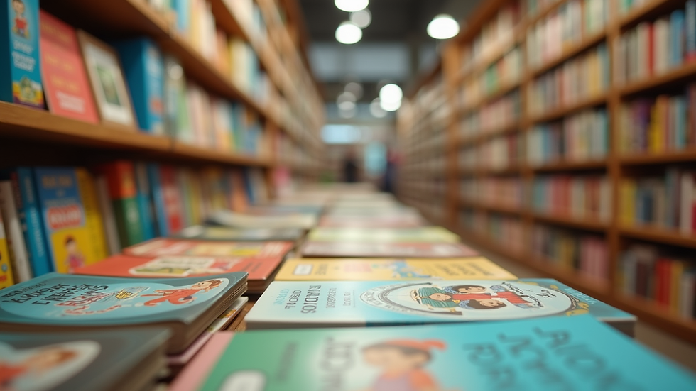 Eye-level view of a colorful children's book display