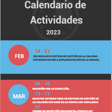 Calendario de Actividades -2023 Semestre 1