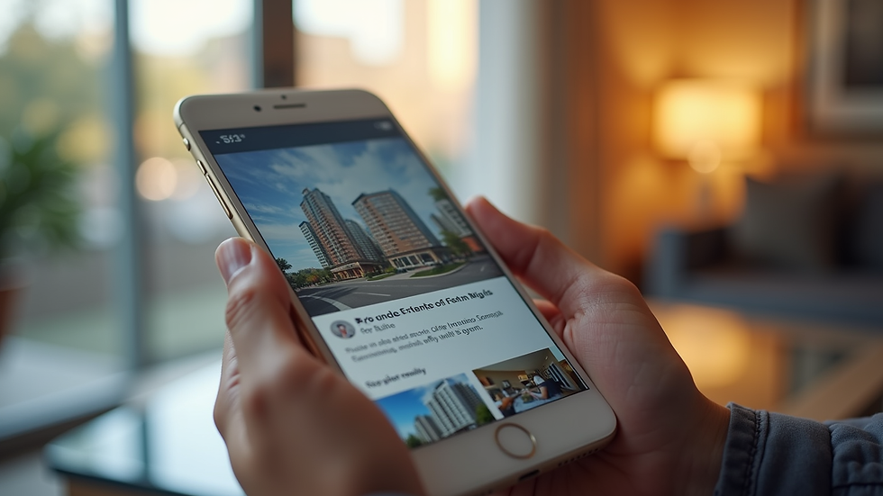 Close-up view of smartphone showing condo rental listing