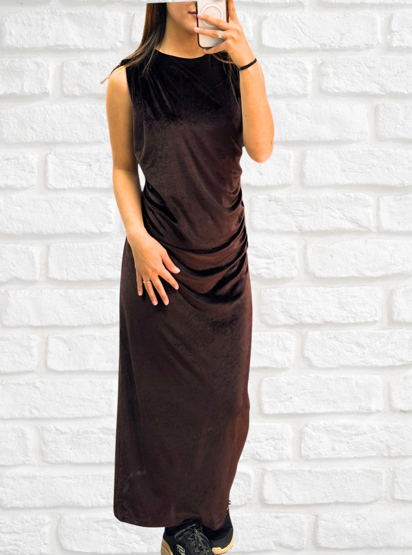 🌸Beli Drapeli Esnek Kadife Slim Elbise