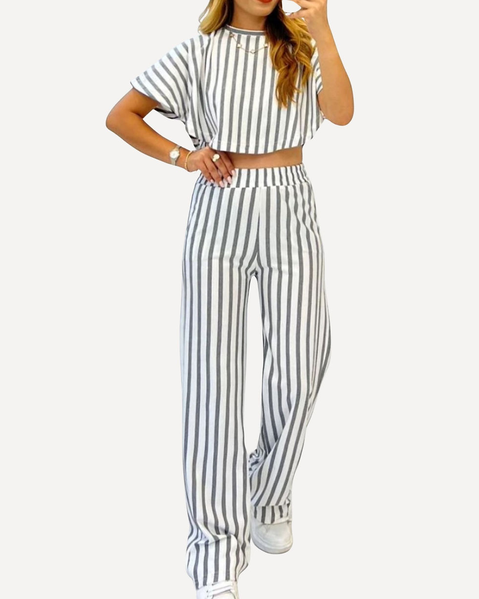 Küçük resim: 🌸Çizgili Crop/Pantolon 2'li Takım