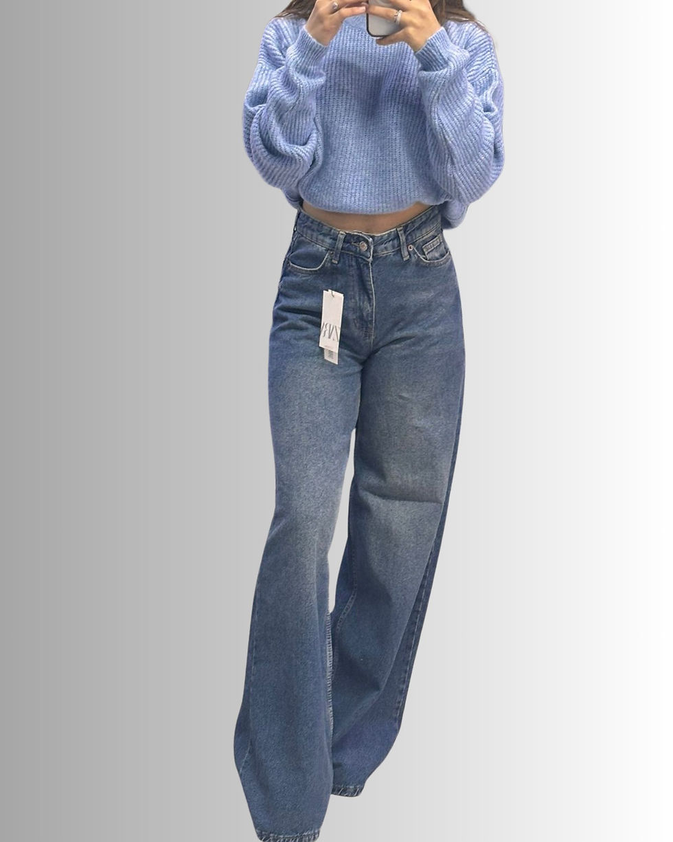 Küçük resim: 🌸Wideleg Bol Paça Taşlanmış Jean