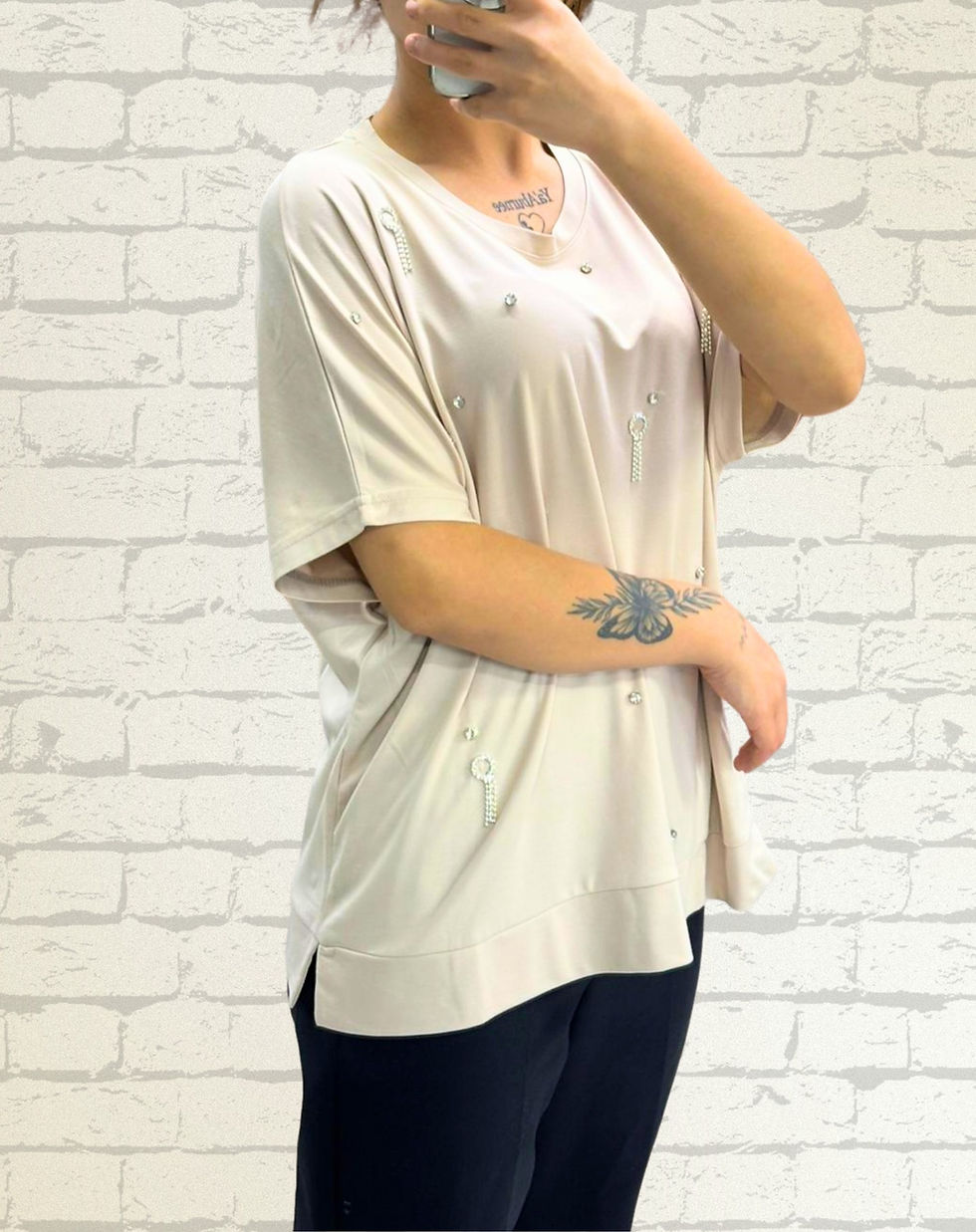 الصورة المصغرة: 🌸 Taşlı Premium Kalite Modal Kumaş T-Shirt