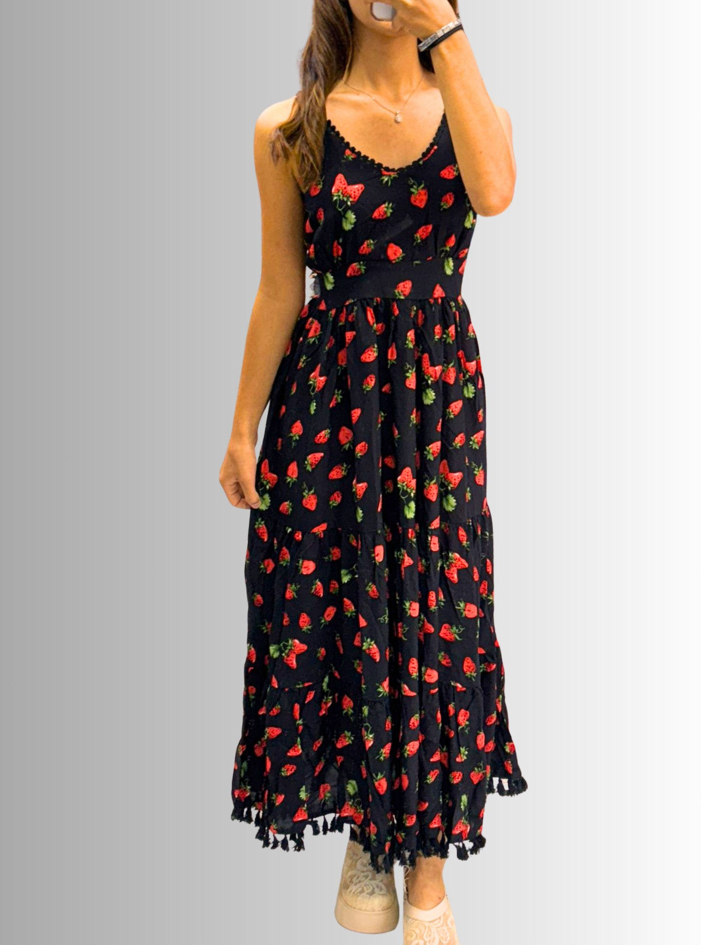 🌸Ayarlanabilir Askılı Püskül Detay Arkası Gipeli Kuşaklı Viskon Elbise🌸Ayarlan