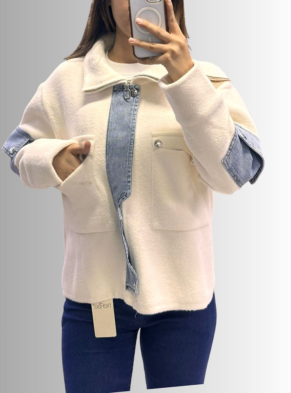 Küçük resim: 🌸Premium Ultra Soft Denim Garnili Ceket/Mont