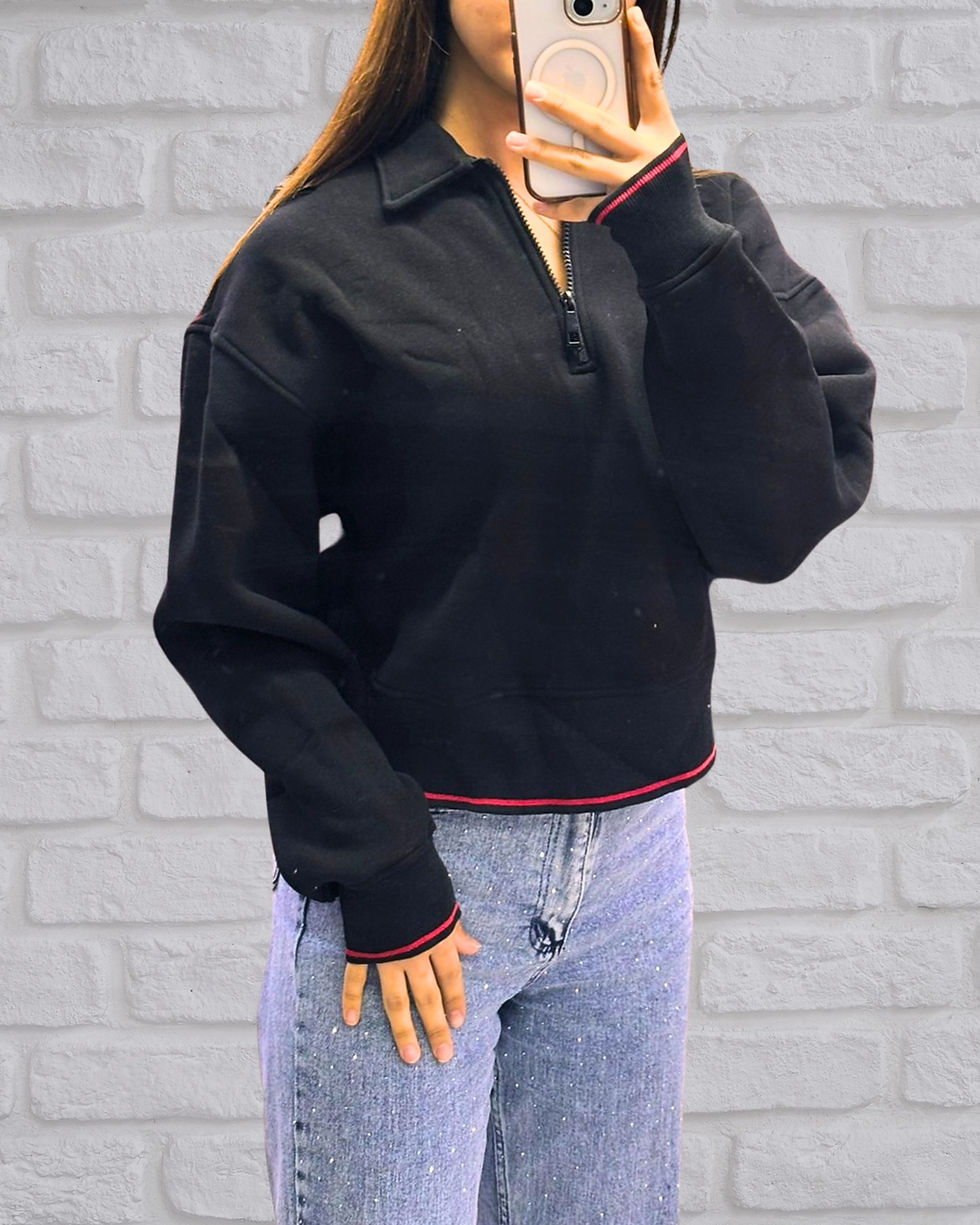 Küçük resim: 🌸3 İplik Şardonlu Polo Yaka Kısa Sweatshirt