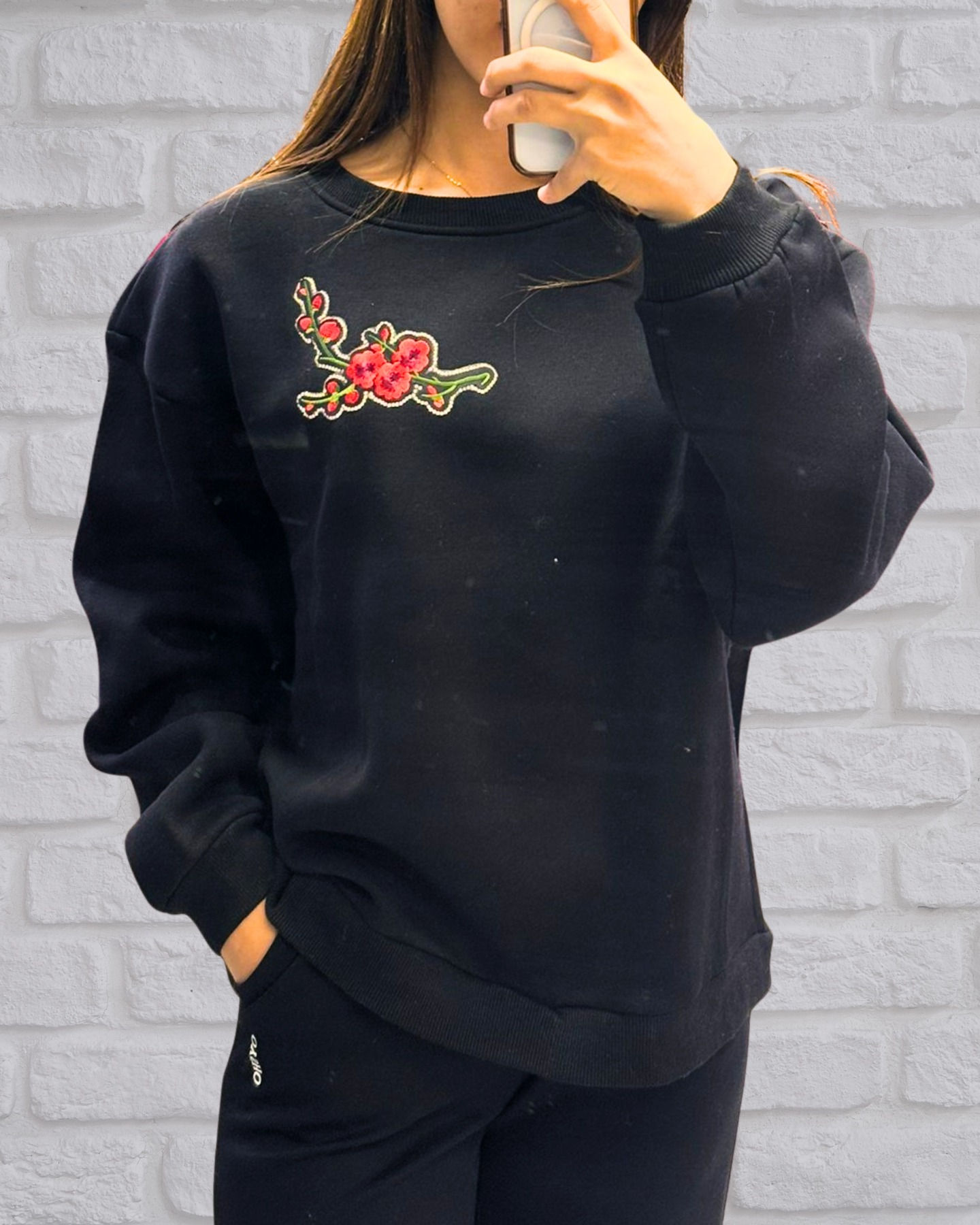 🌸3 İplik Şardonlu Aplikeli Oversize Sweatshirt