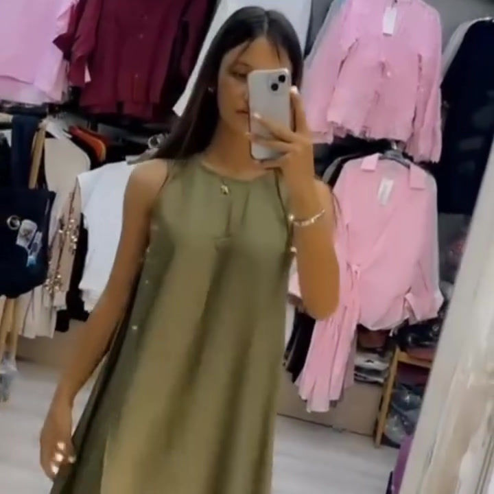 Thumbnail: 🌸A Kesim Yanları Yırtmaçlı Dokulu Keten Rahat Elbise
