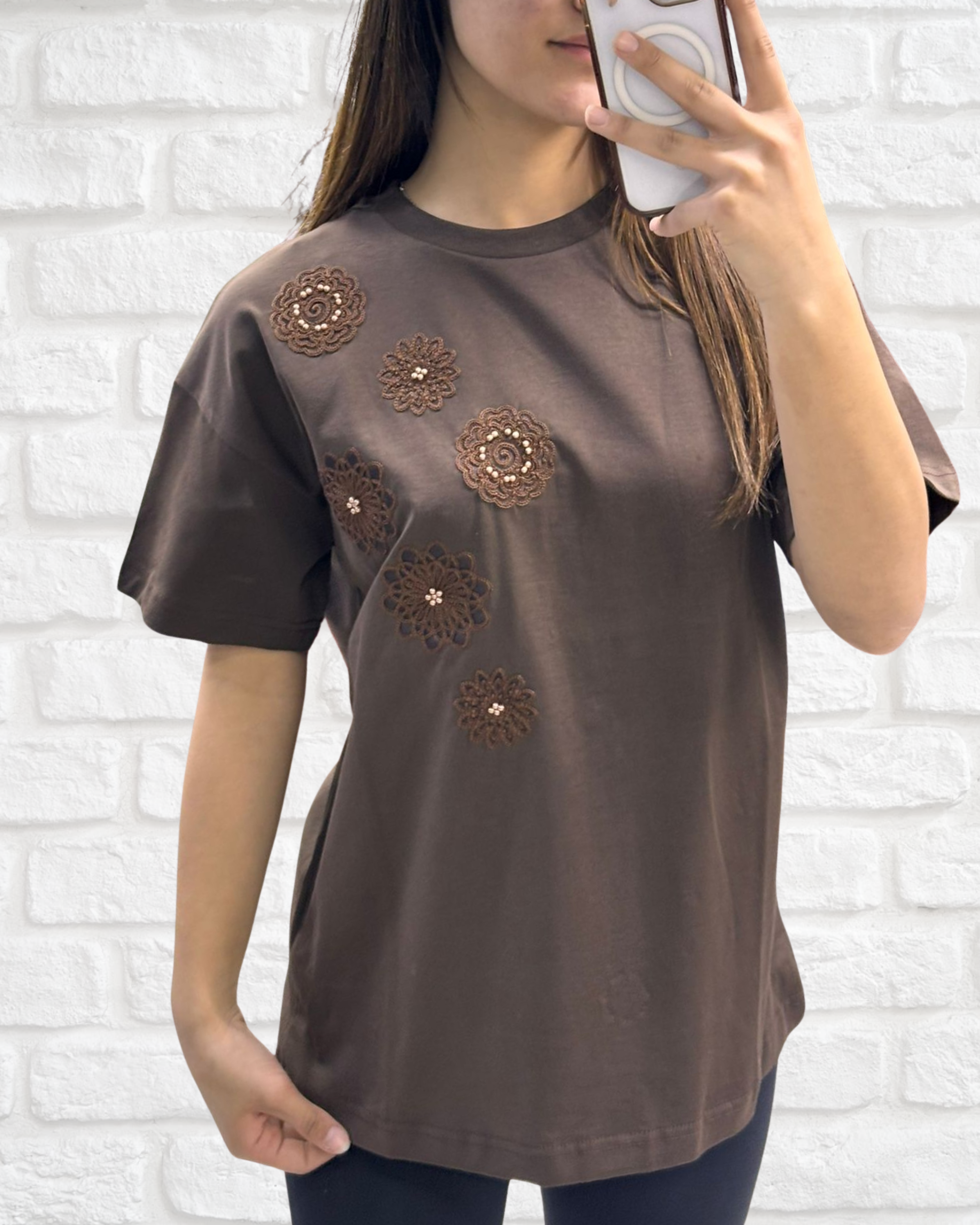 Aplike boncuk işlemeli Premıum Tshirt