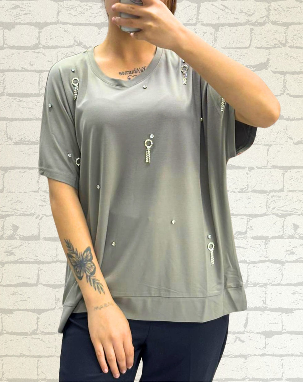 الصورة المصغرة: 🌸 Taşlı Premium Kalite Modal Kumaş T-Shirt