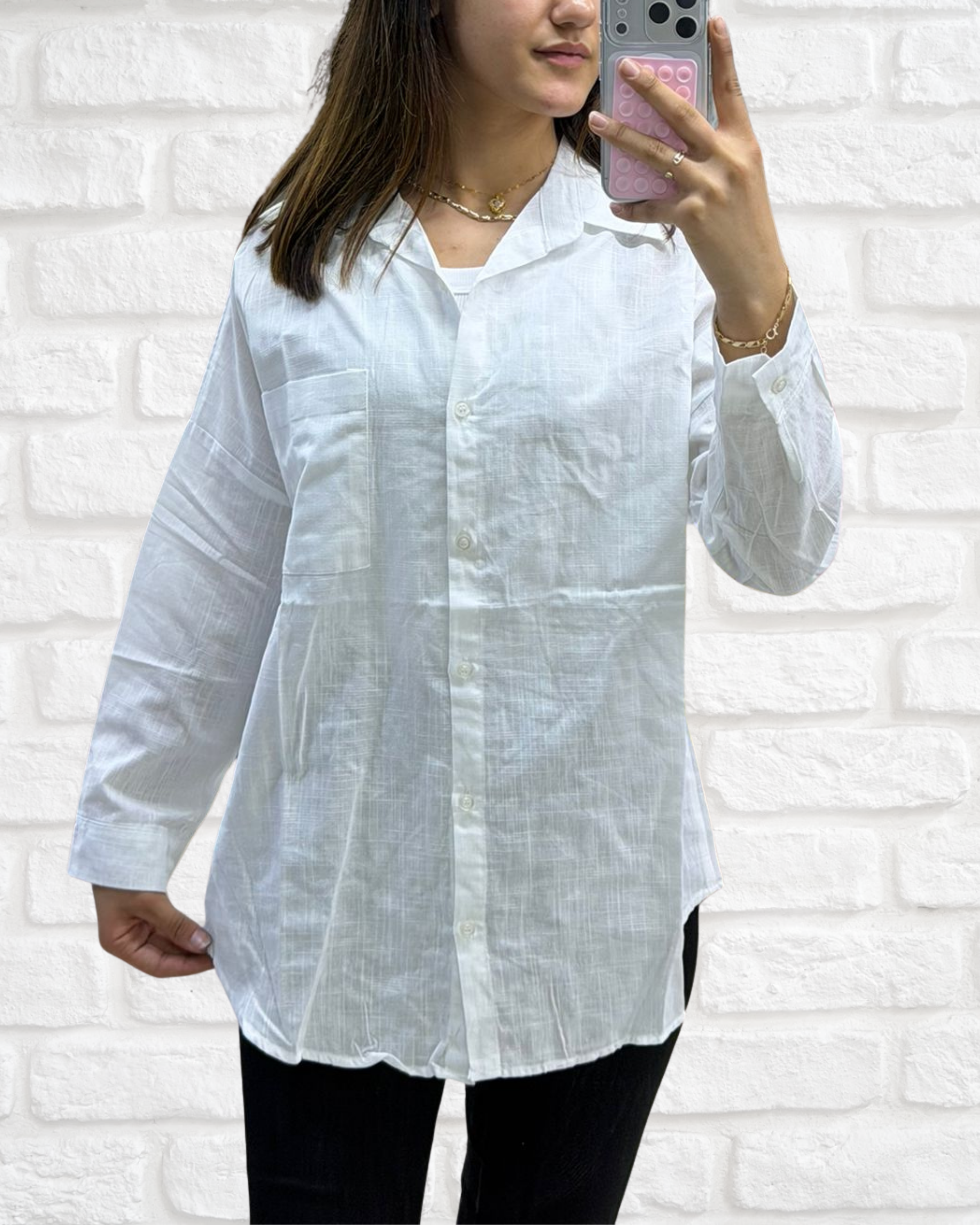 Keten Tek Cepli Oversize Gömlek