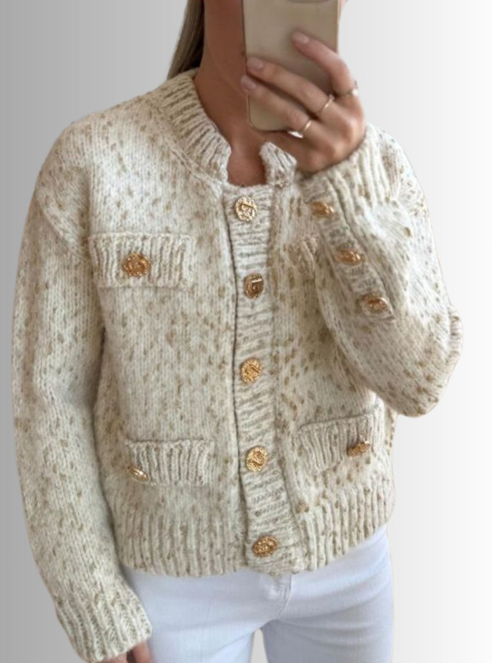 Küçük resim: 🌸Angora Sim Varak Dokulu Gold Düğmeli Premium Ceket