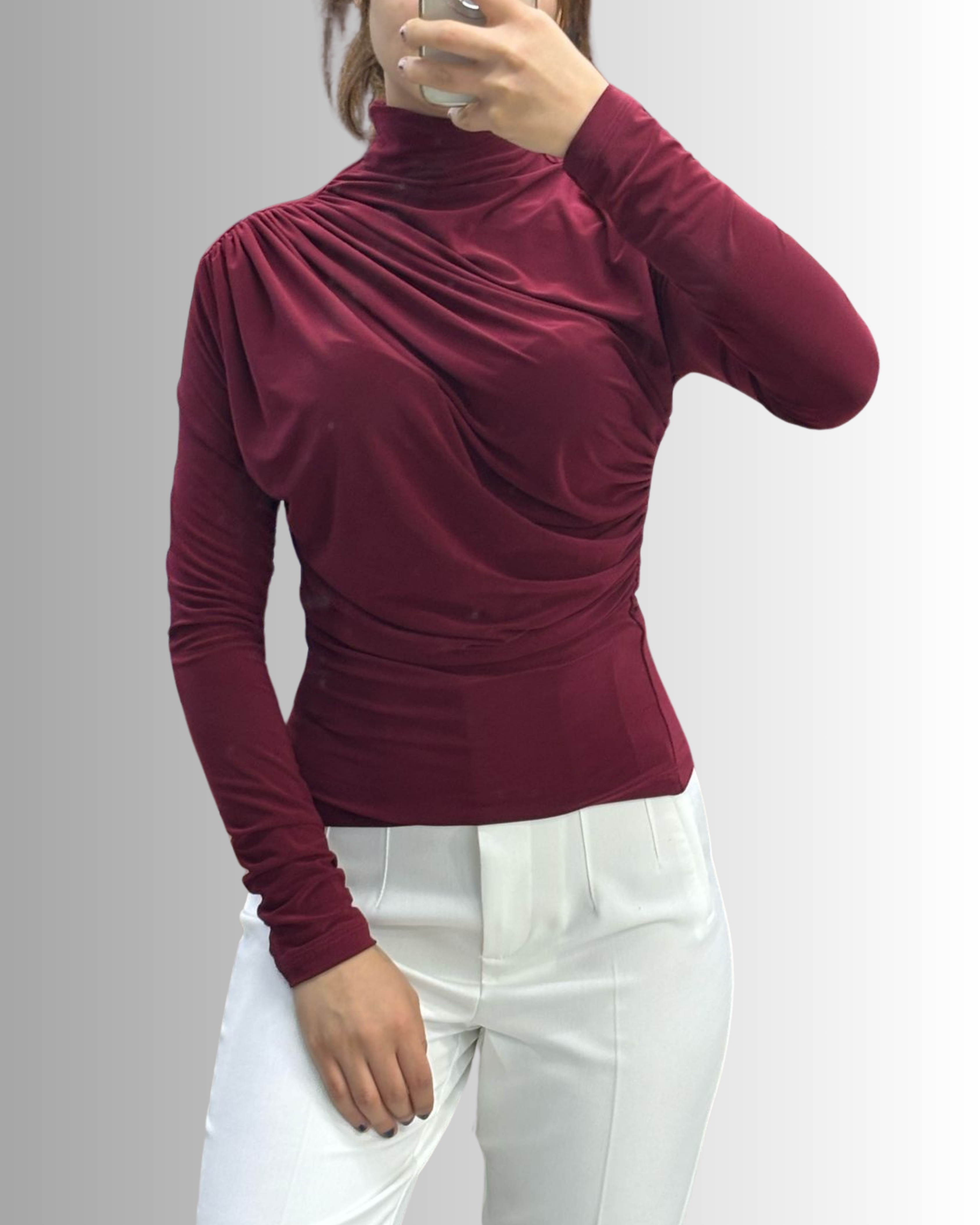 🌸Sandy Uzun Kollu Drapeli Çok Esnek Bluz