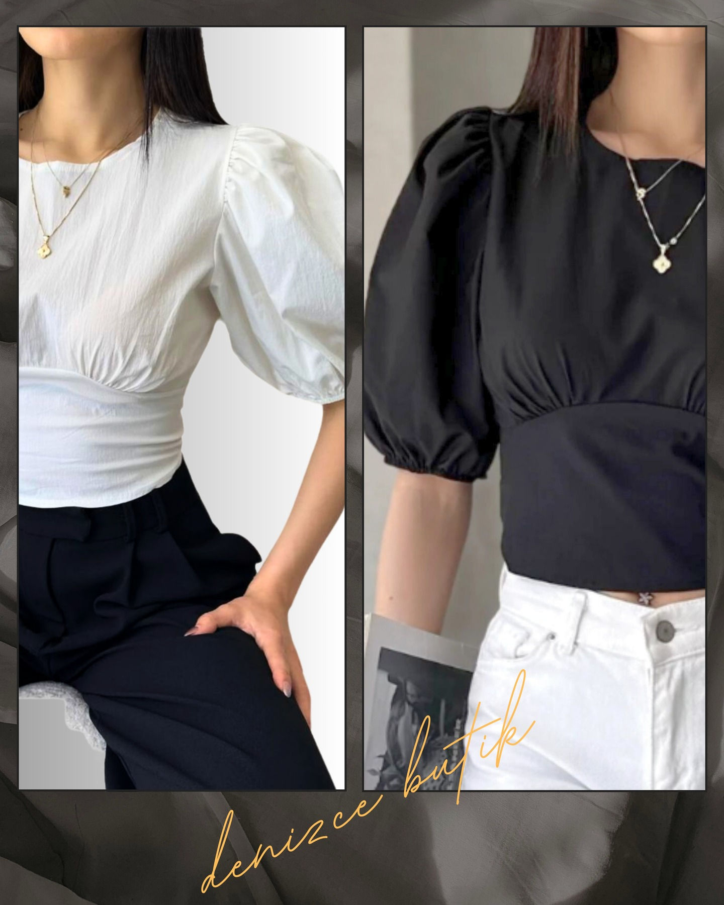 🌸Poplin Kumaş Sırt Bağlamalı Dekolteli Balon Kol Bluz