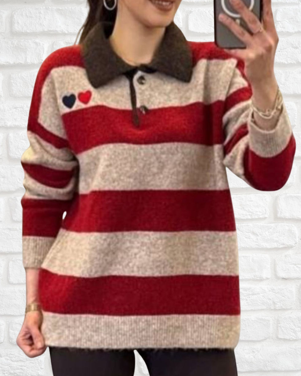 Thumbnail: Premium Polo Yaka Çizgili Kazak