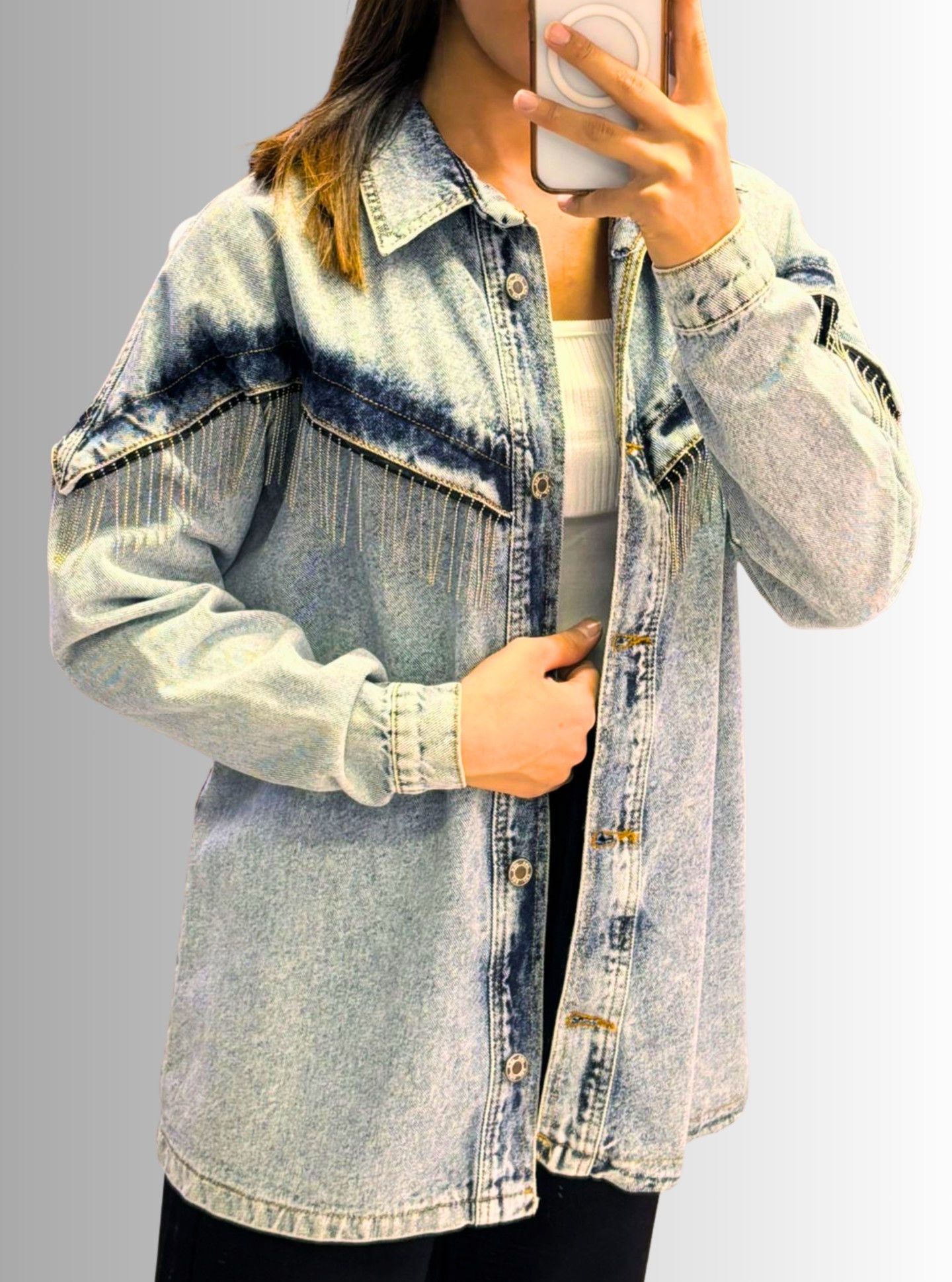 🌸Zincir Detaylı Jean Ceket