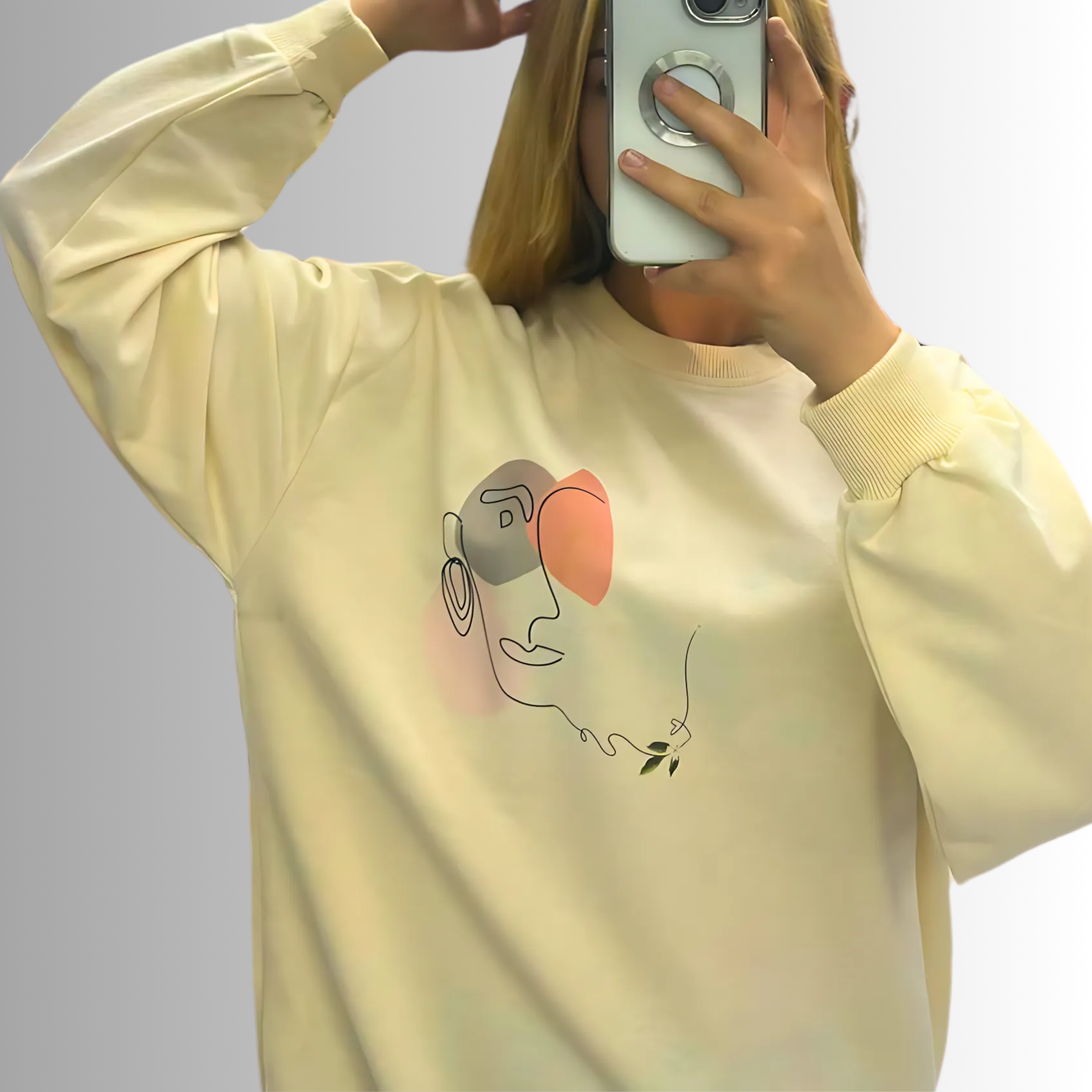 ÇİZGİ SİLÜET TASARIMLI GÖĞÜS BASKILI 2 İPLİK SWEATSHİRT