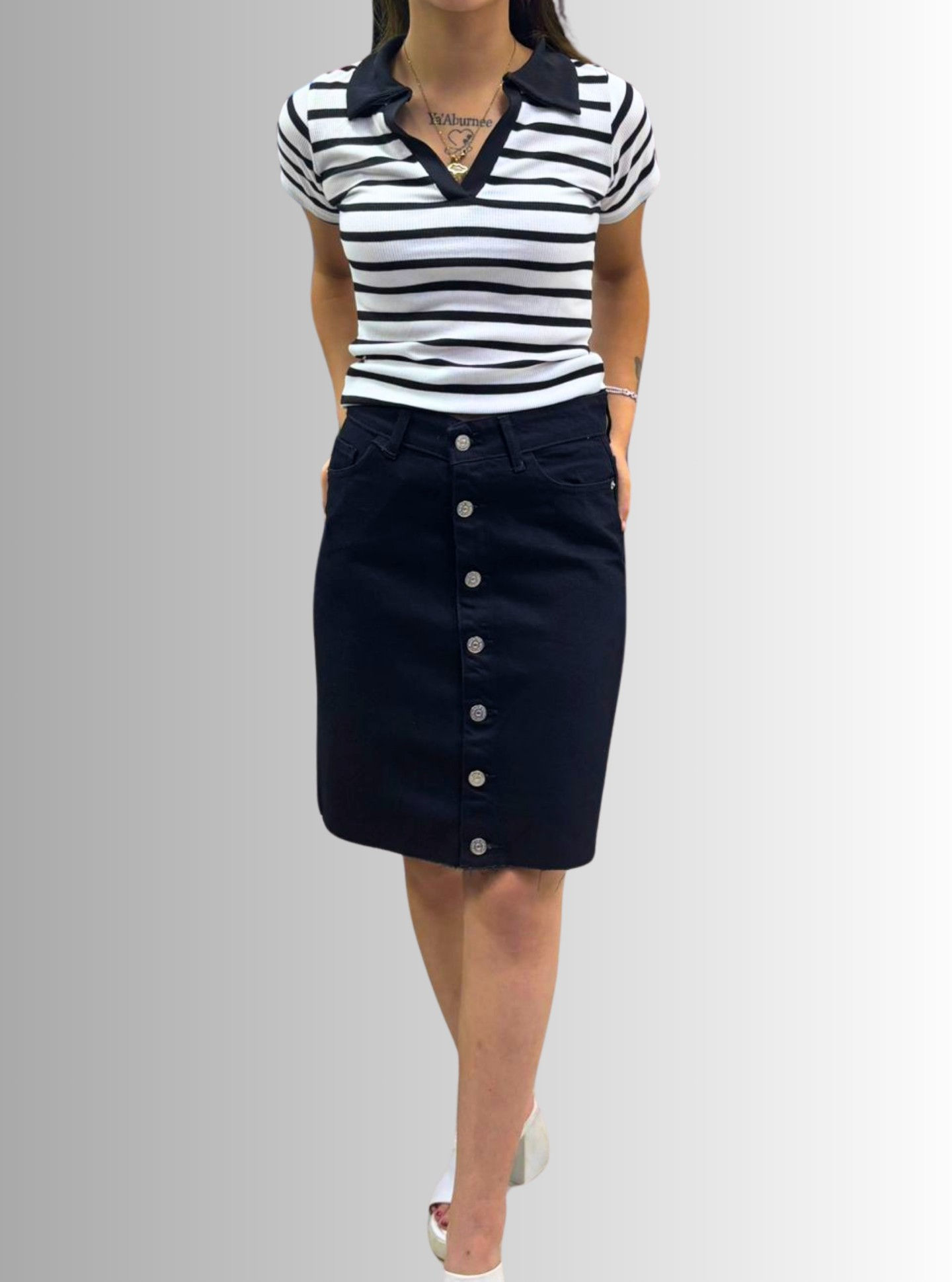 🌸Siyah Renk, Düğmeli, Dizüstü Jean Etek