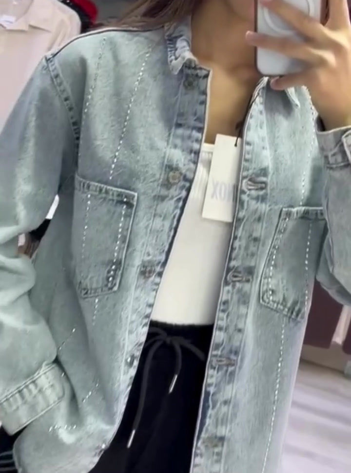 الصورة المصغرة: 🌸Serpme Taş Detay Jean Ceket