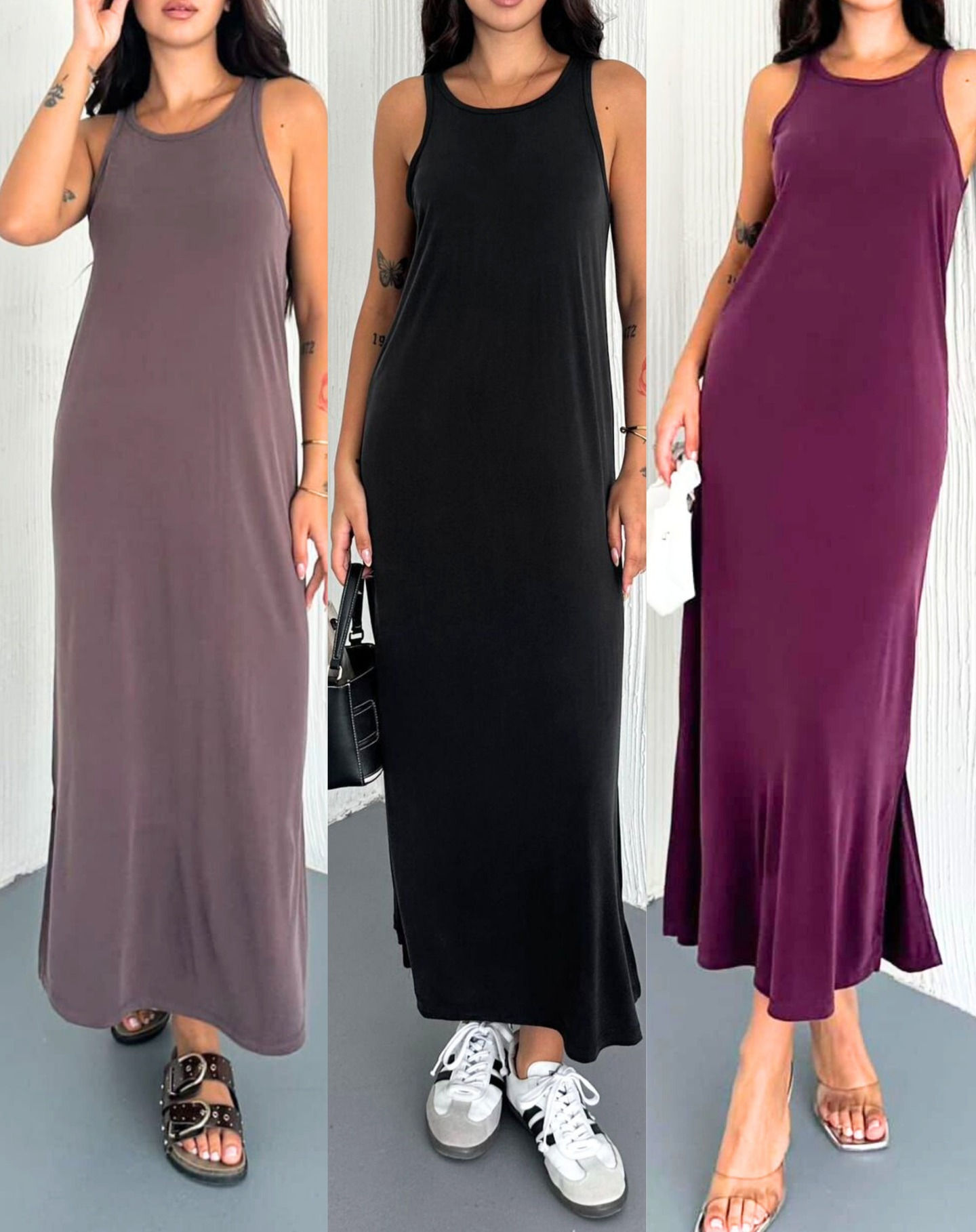 🌸Tensel Modal Kumaş Çok Esnek Yanları Yırtmaçlı Halter Yaka Premium Kalite