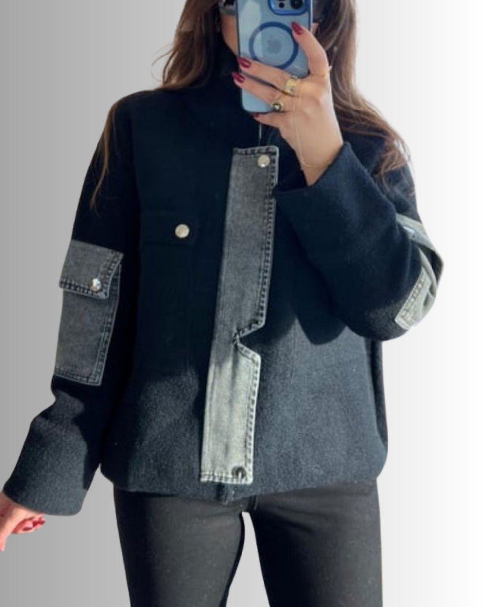 Thumbnail: 🌸Angora Premium Denim Garnili Ceket-Kaban