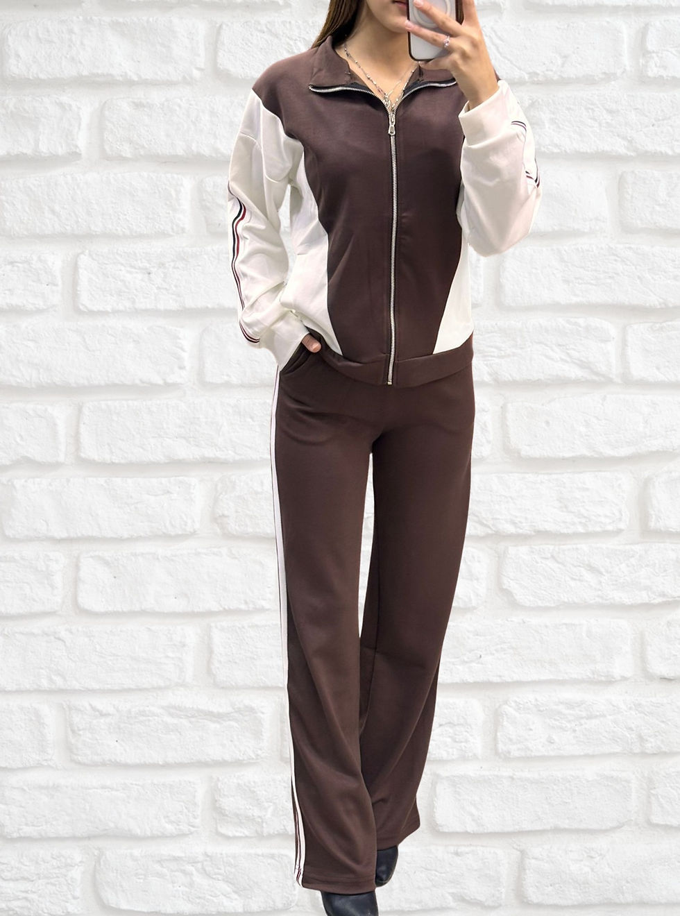 الصورة المصغرة: Kahverengi şerit detaylı Modal Premium ceket pantolon 2’li takım