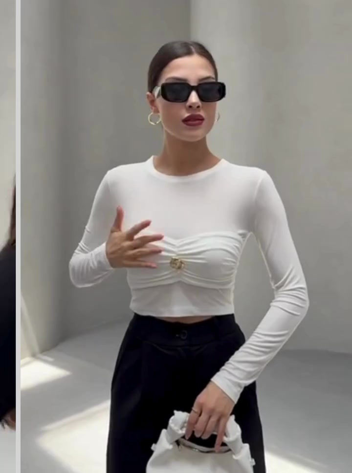 Küçük resim: 🌸Gold Tokalı Çok Esnek Crop Body