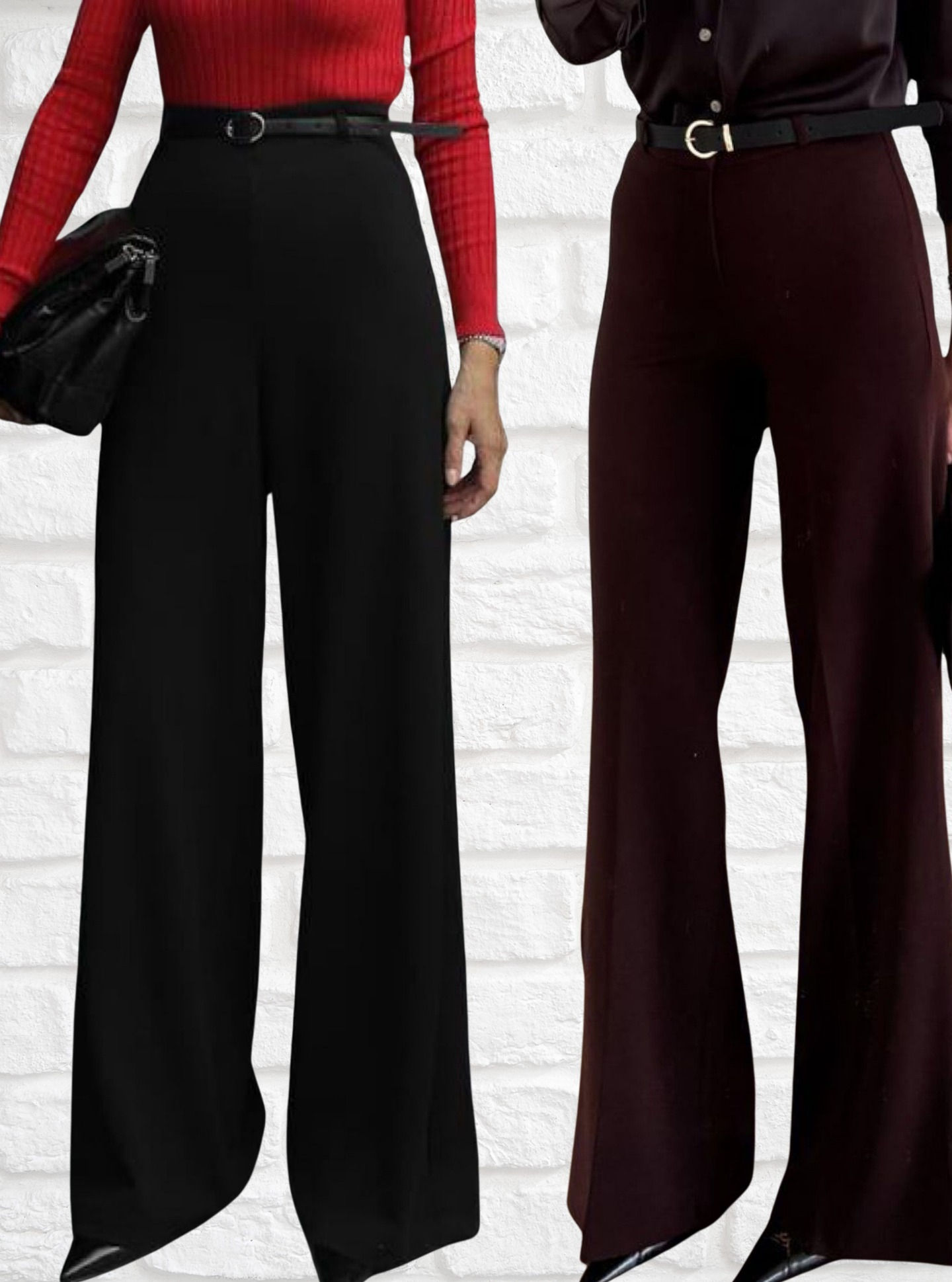 Kemerli, yan fermuarlı Premium palazzo pantolon