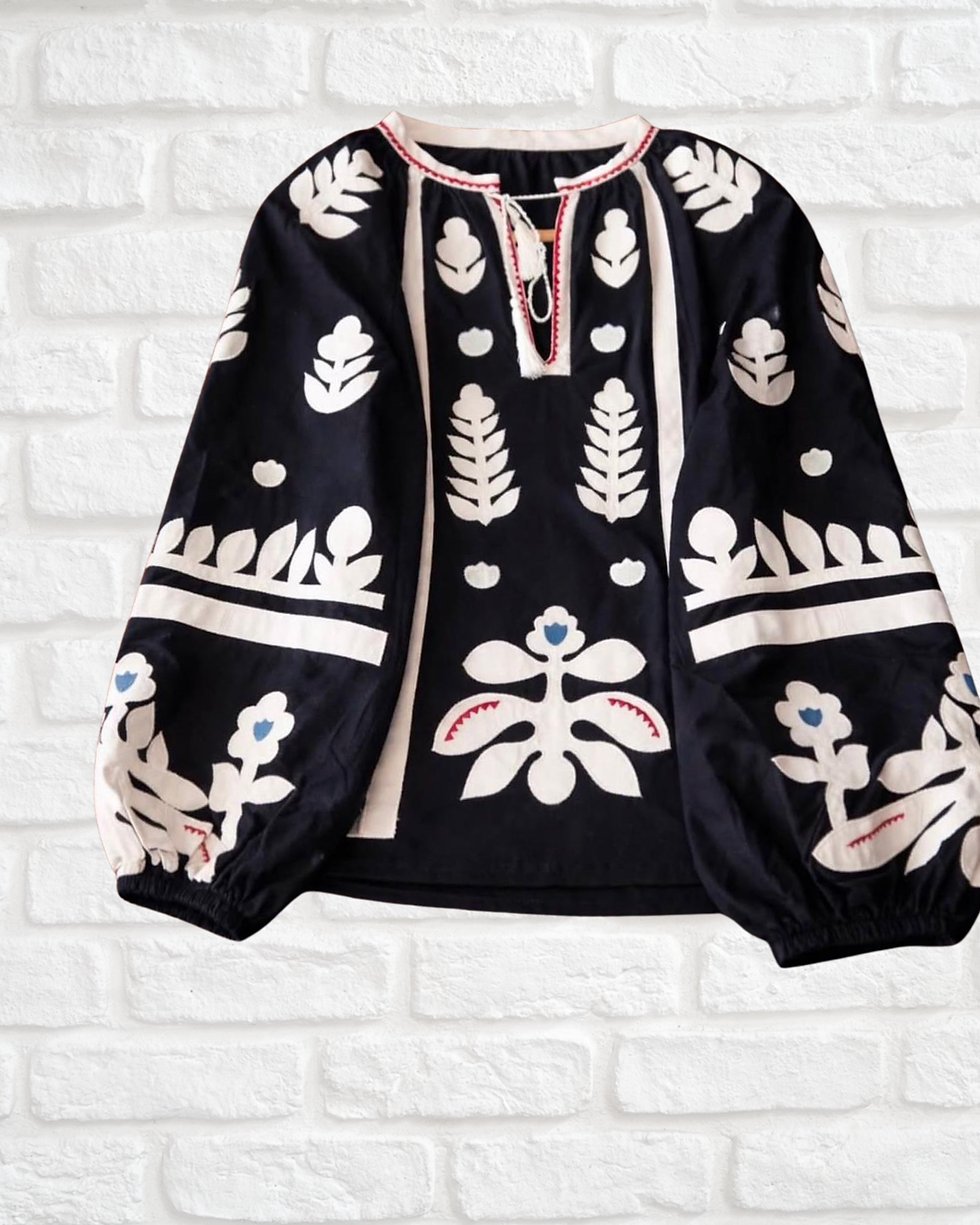 Thumbnail: Etnik Keten Balon Kol Bluz