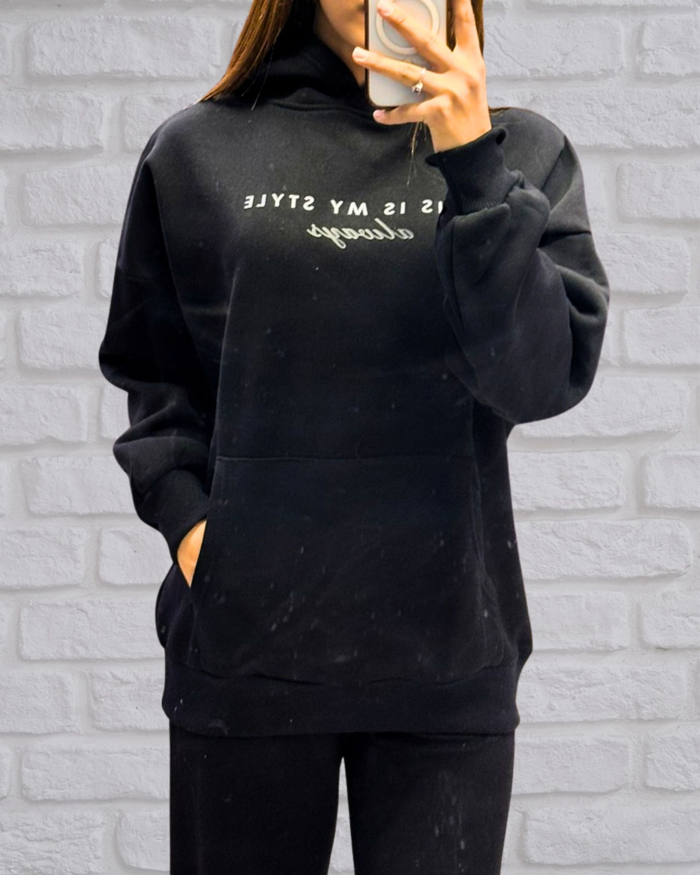 🌸Kapşonlu Kanguru Cepli Baskılı 3 İplik Şardonlu Sweatshirt