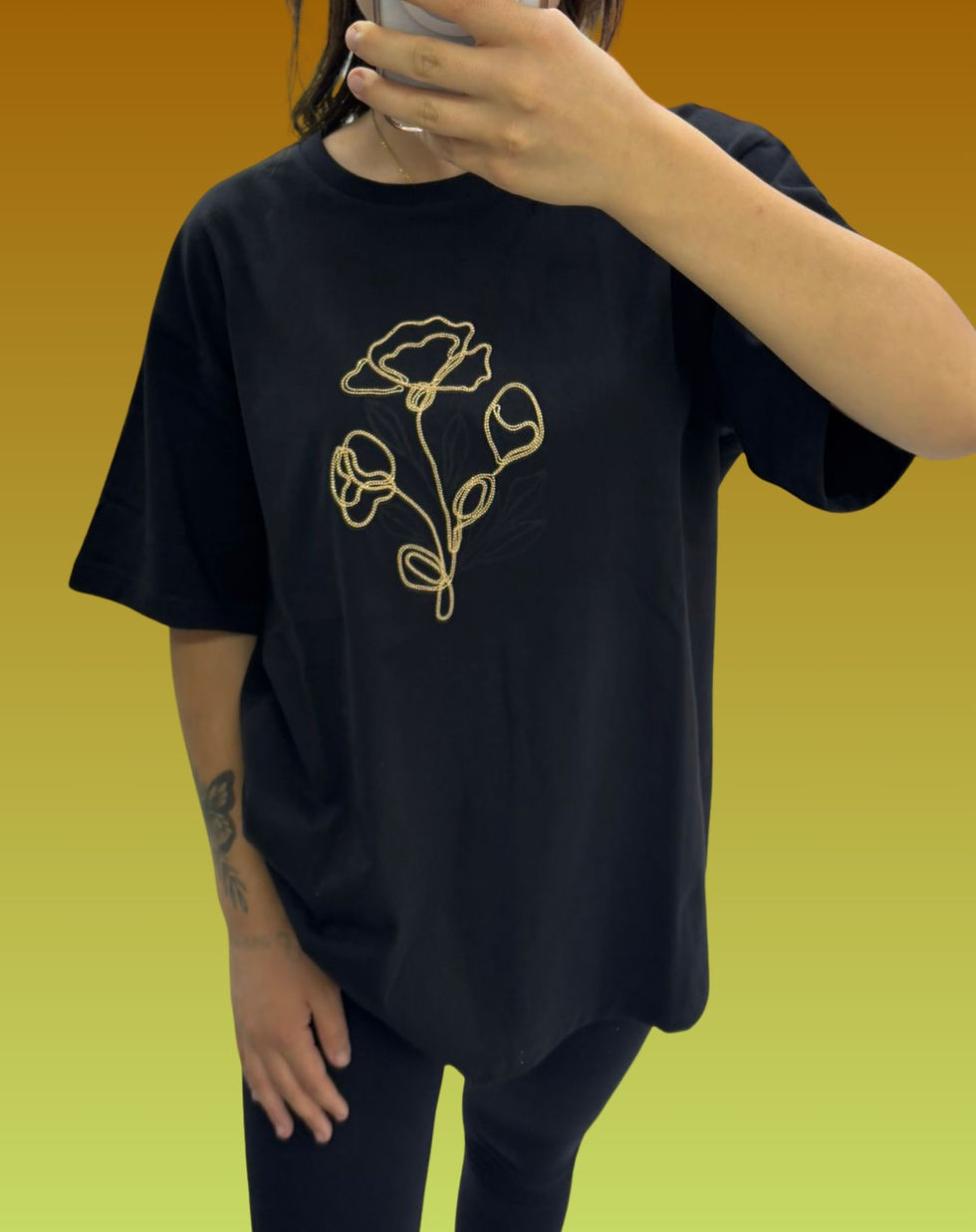 Thumbnail: 🌸Zincir Çiçek Nakış İşlemeli Premium Kalite Modal Pamuklu T-Shirt