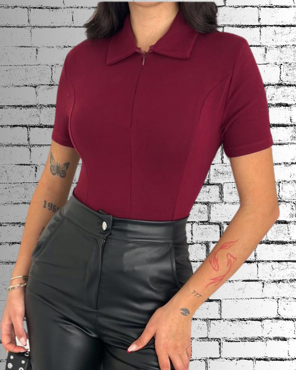 الصورة المصغرة: 🌸Modal Kumaş Yarım Fermuarlı Polo Yaka Body