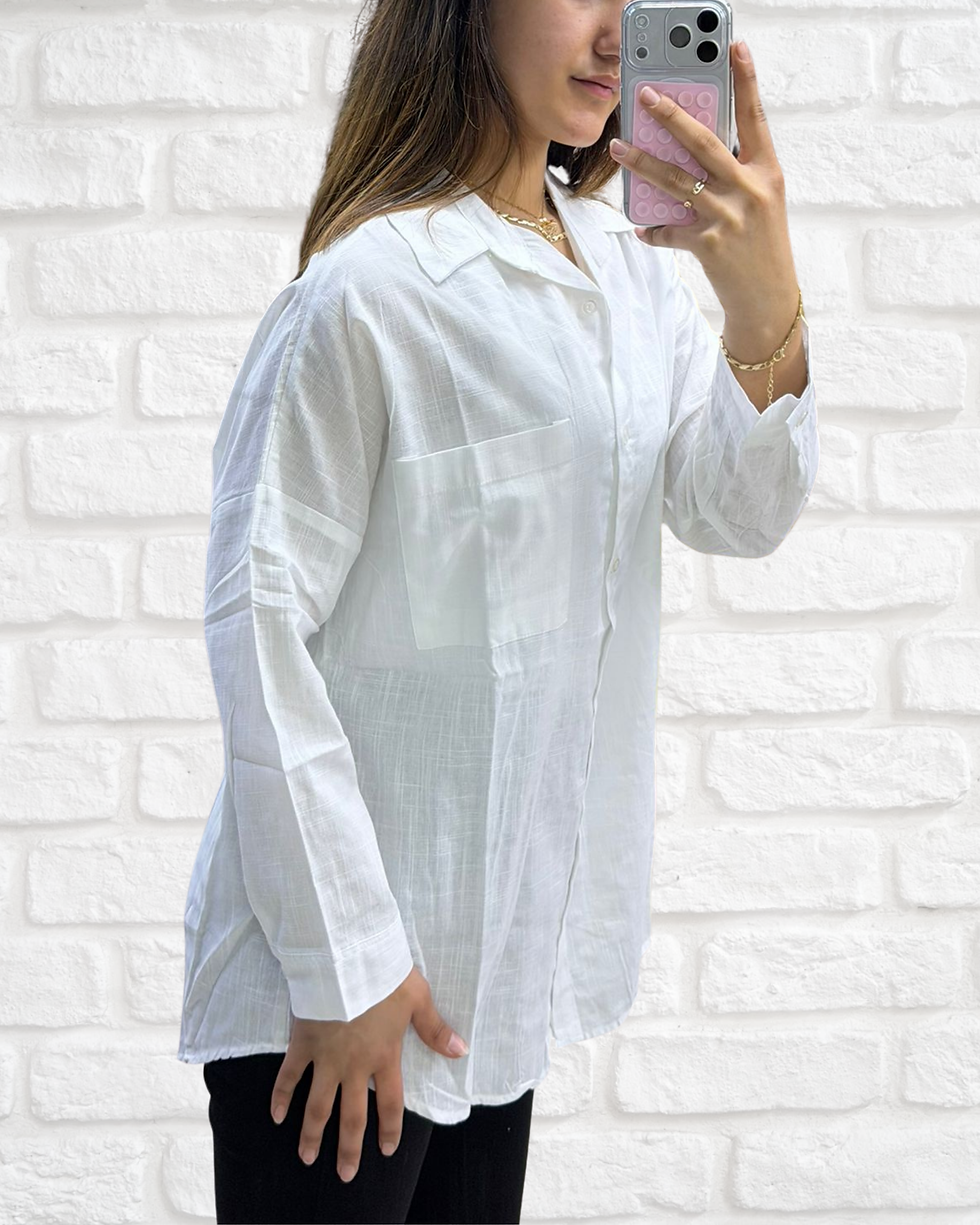 الصورة المصغرة: Keten Tek Cepli Oversize Gömlek