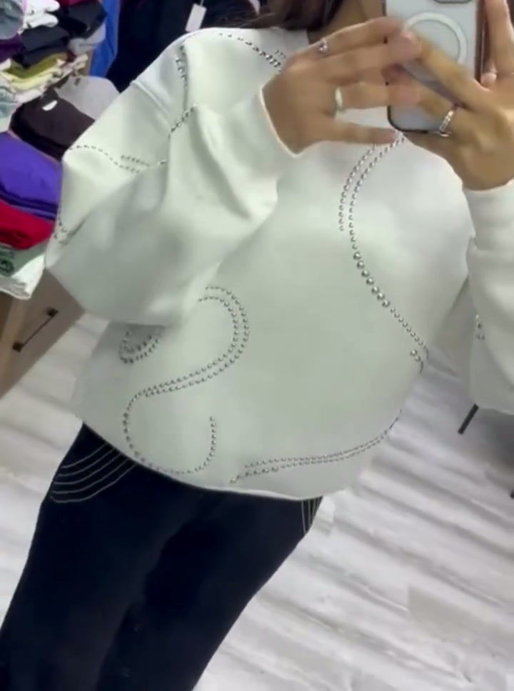 Küçük resim: 🌸Zımbalı 3 İplik Şardonlu Sweatshirt