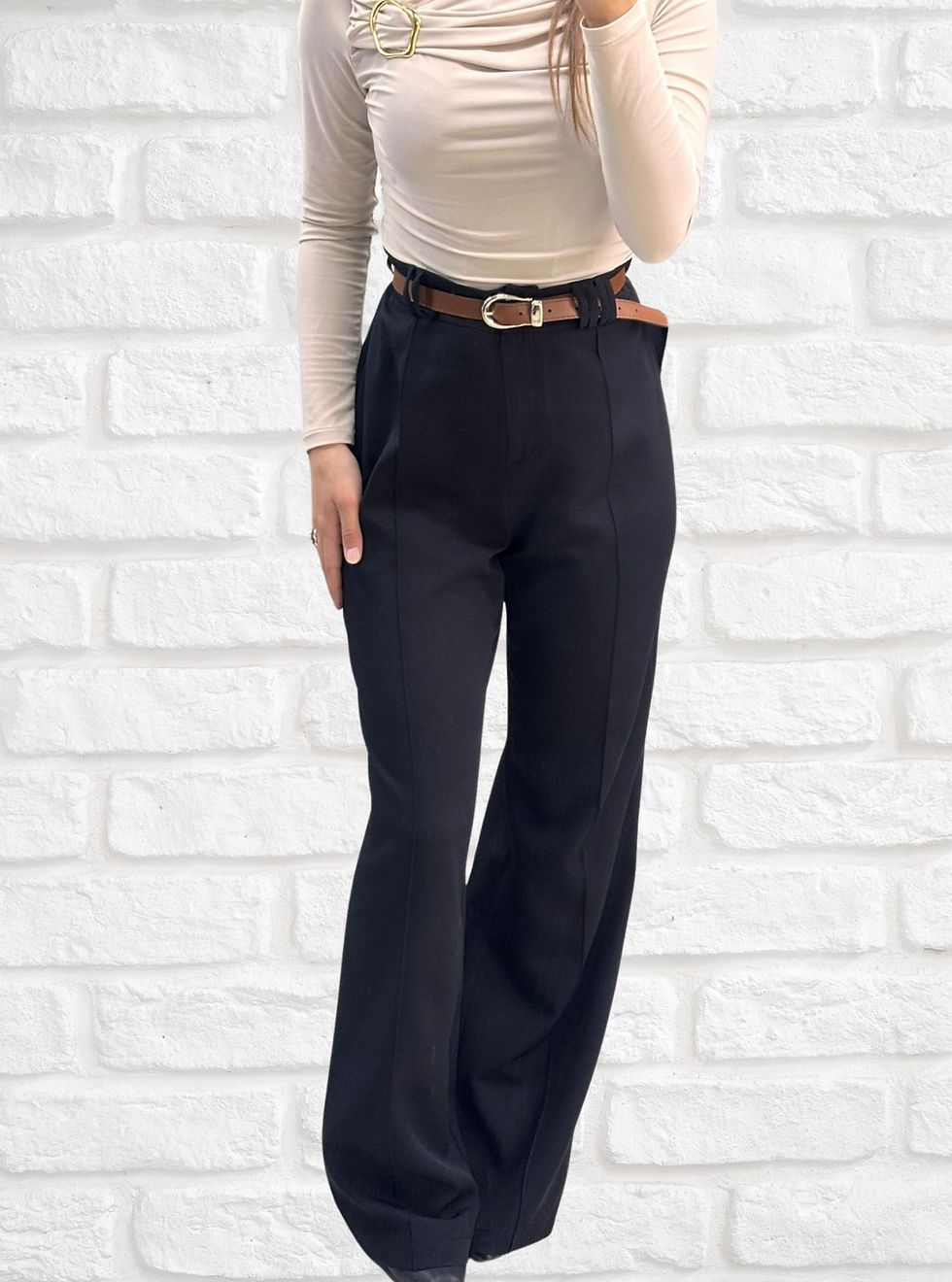 الصورة المصغرة: Büyük beden kemerli krep kumaş palazzo pantolon