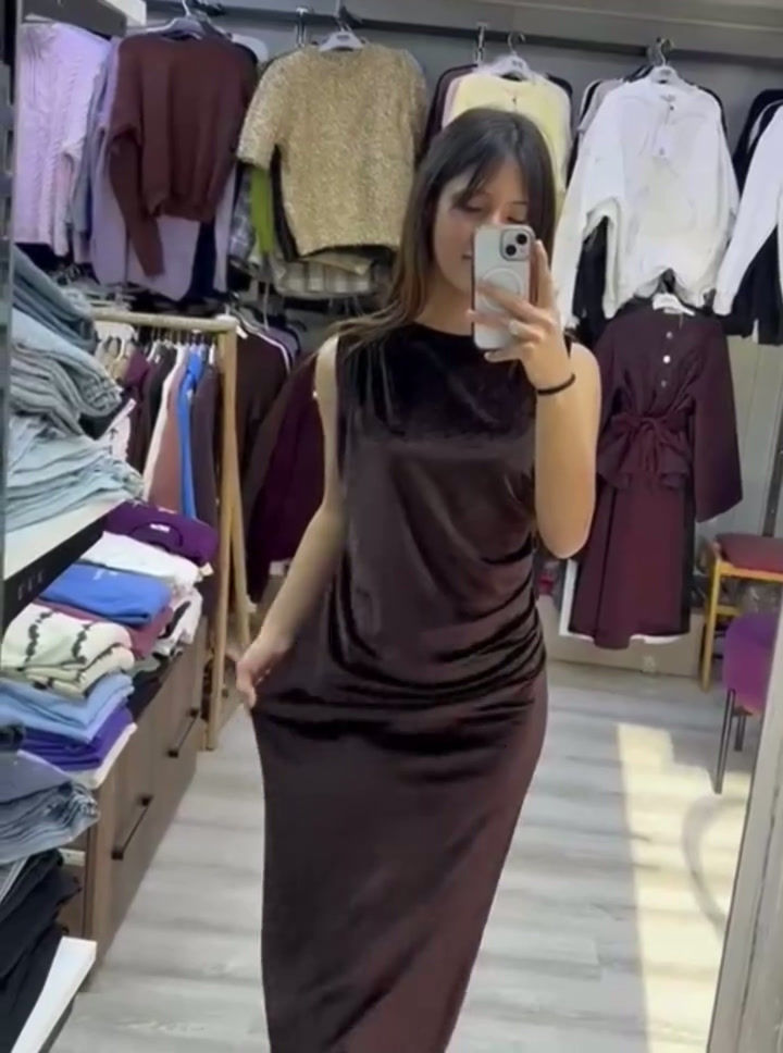 Küçük resim: 🌸Beli Drapeli Esnek Kadife Slim Elbise