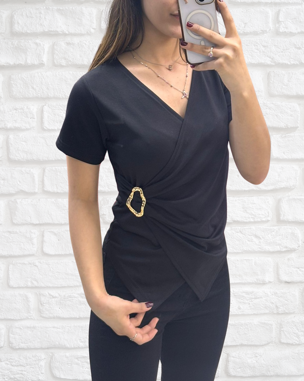 Thumbnail: Modal kumaş kruvaze yaka tokalı esnek rahat şık bluz