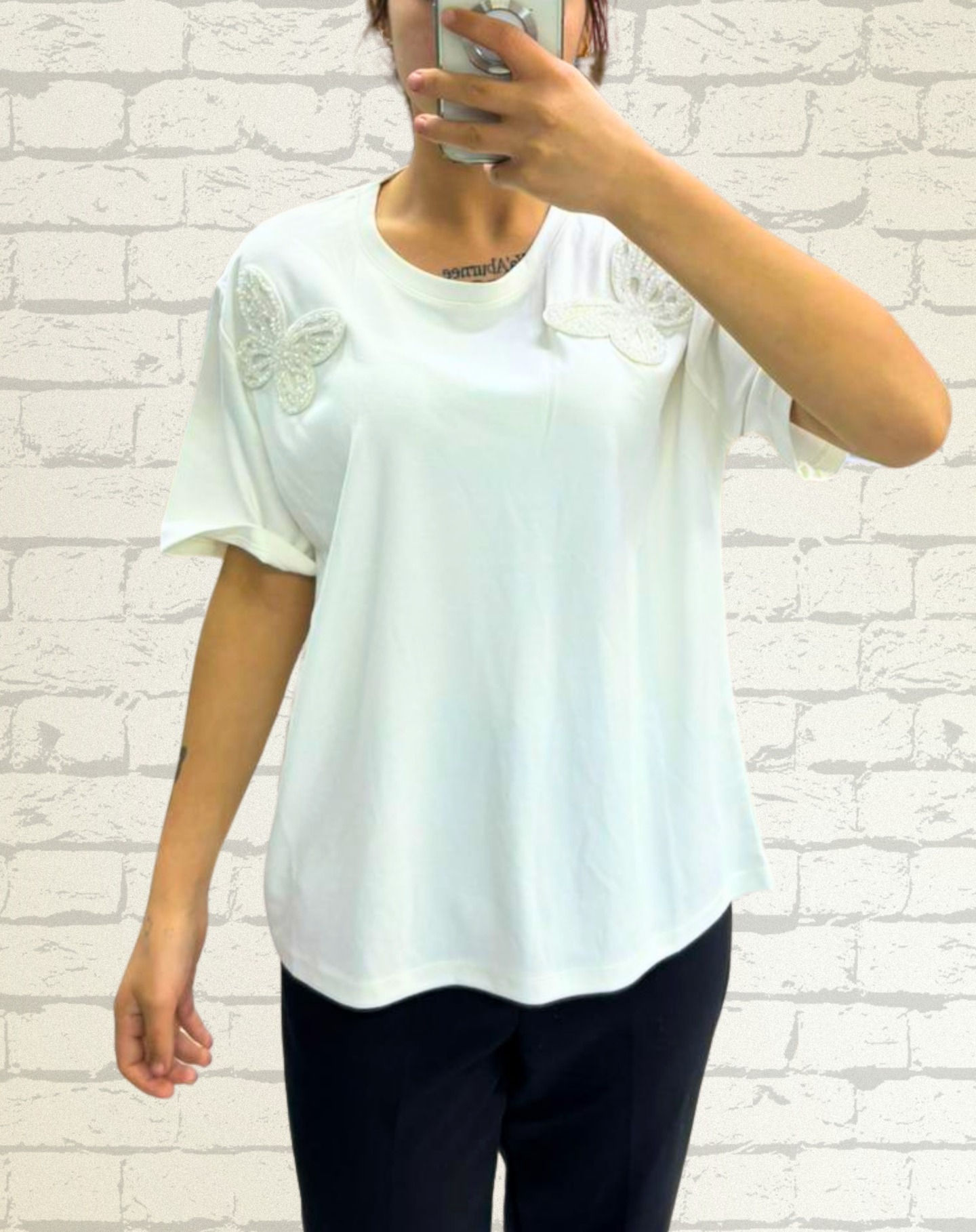 🌸 Kelebek Taşlı Premium Kalite Modal Kumaş T-Shirt