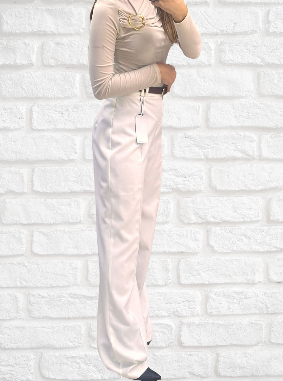 الصورة المصغرة: Büyük beden kemerli krep kumaş palazzo pantolon