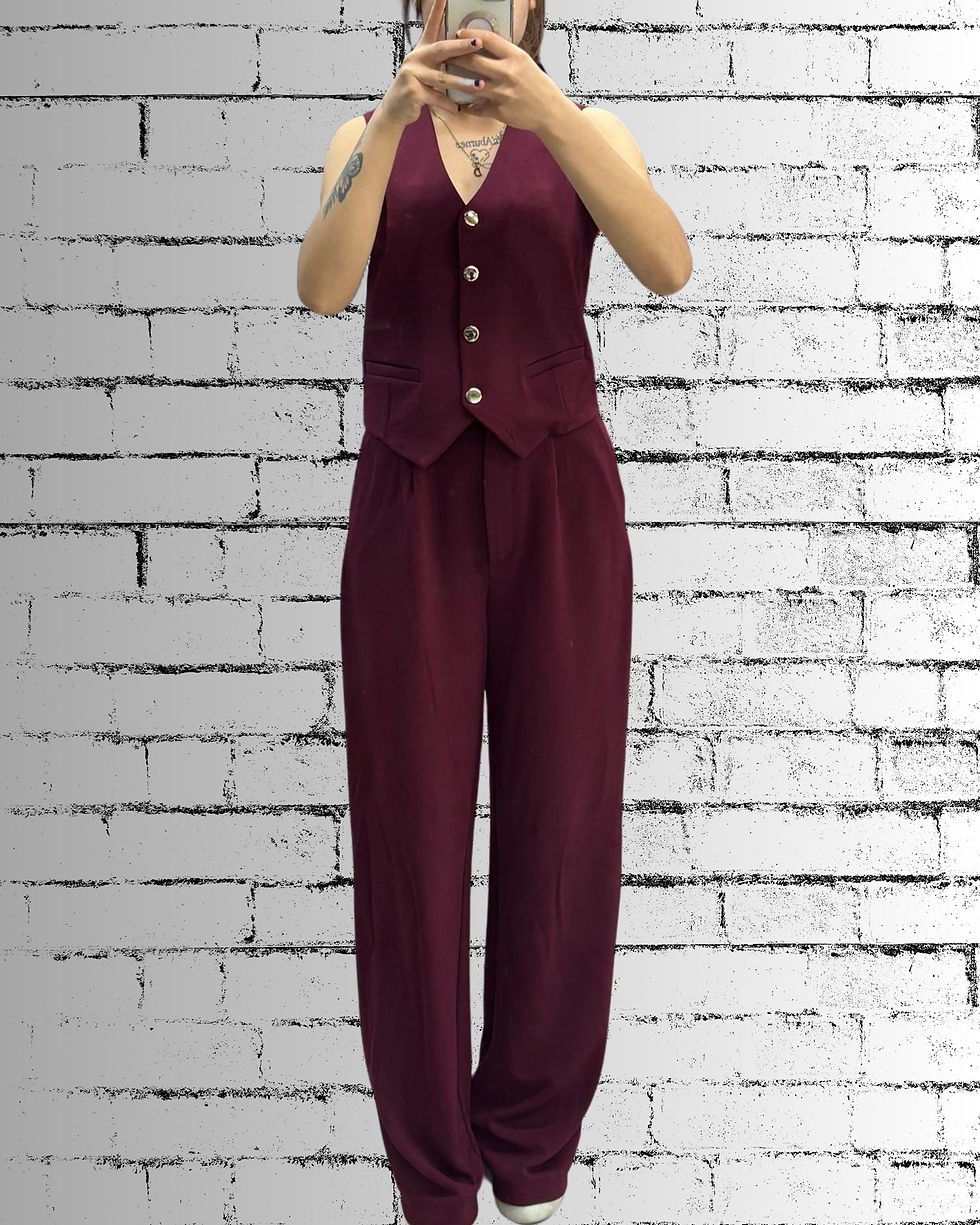 Thumbnail: 🌸Bordo Örme Krep Çok Esnek Yelek/Pantolon 2'li Takım.