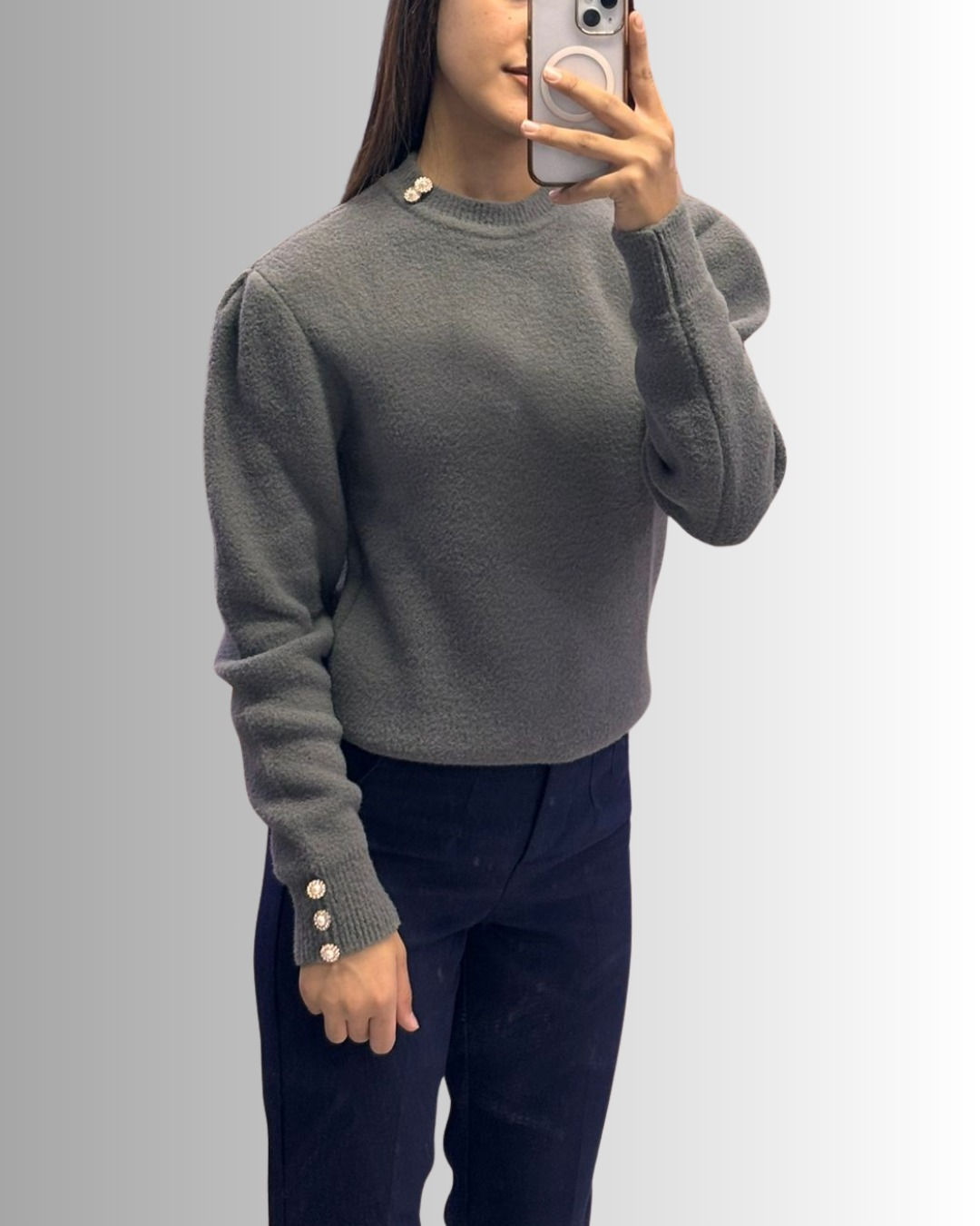 🌸 Kol Ve Yaka Düğme Detay Yumoş Kazak