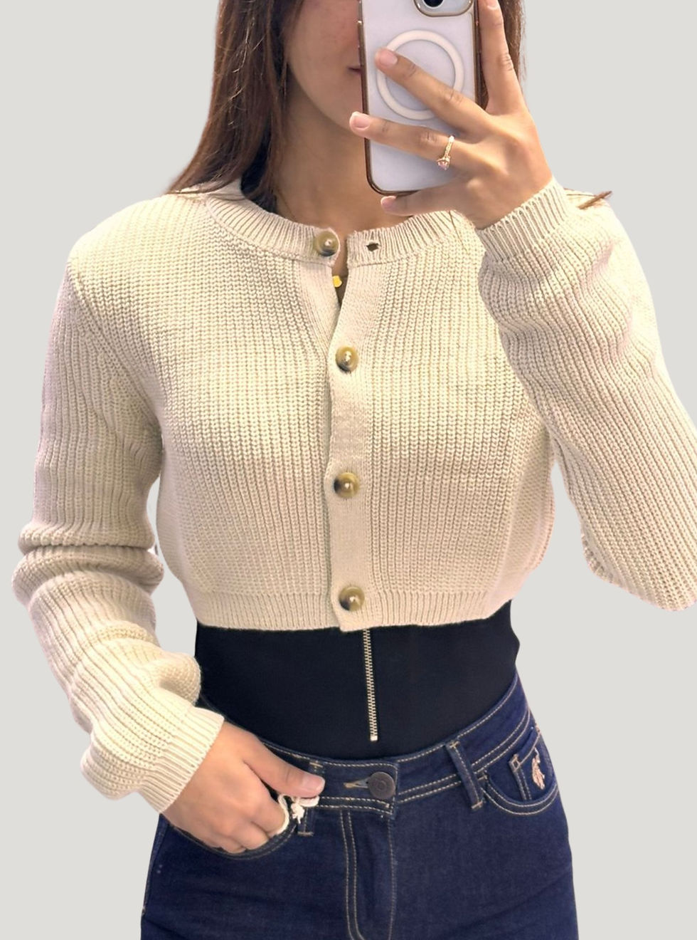 Küçük resim: 🌸Selanik Örme Crop İpeksi Triko Hırka