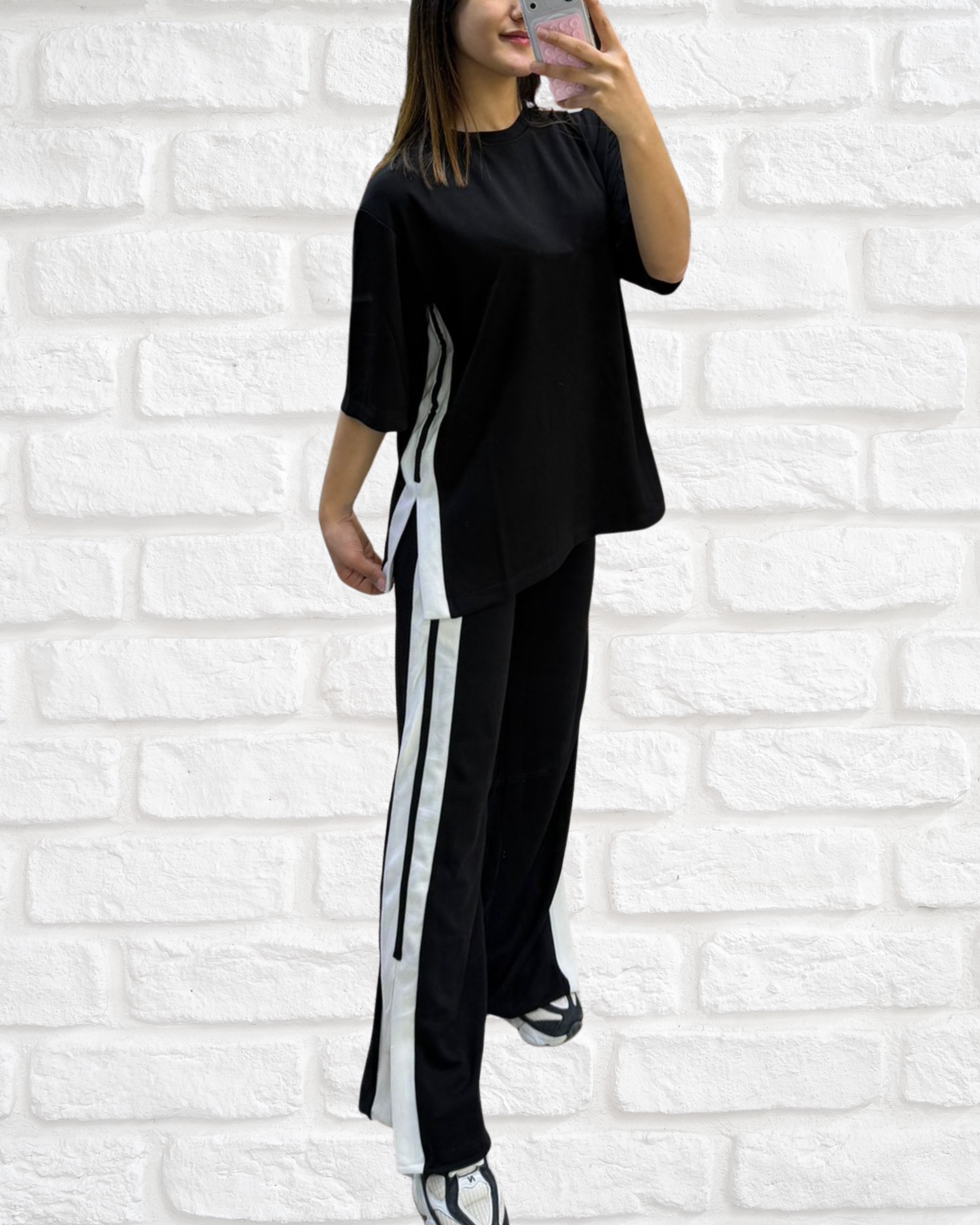 Şeritli yırtmaç detay modal Lüx kalite takım