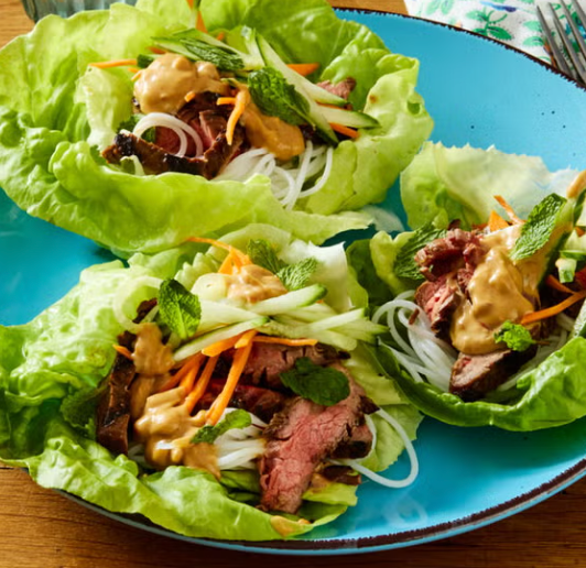 Steak Lettuce Wraps with Peanut Sauce (on the side), Dinner Package