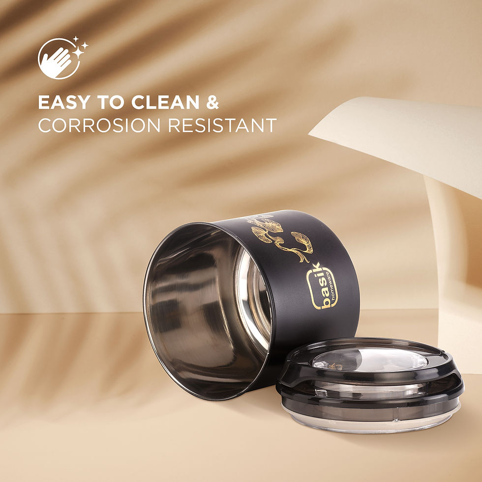 Thumbnail: Basik Nirva containers, Black Matt with Gold print, Set of 2