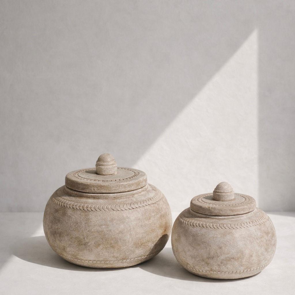 קופסת אבן מעוטרת עם מכסה