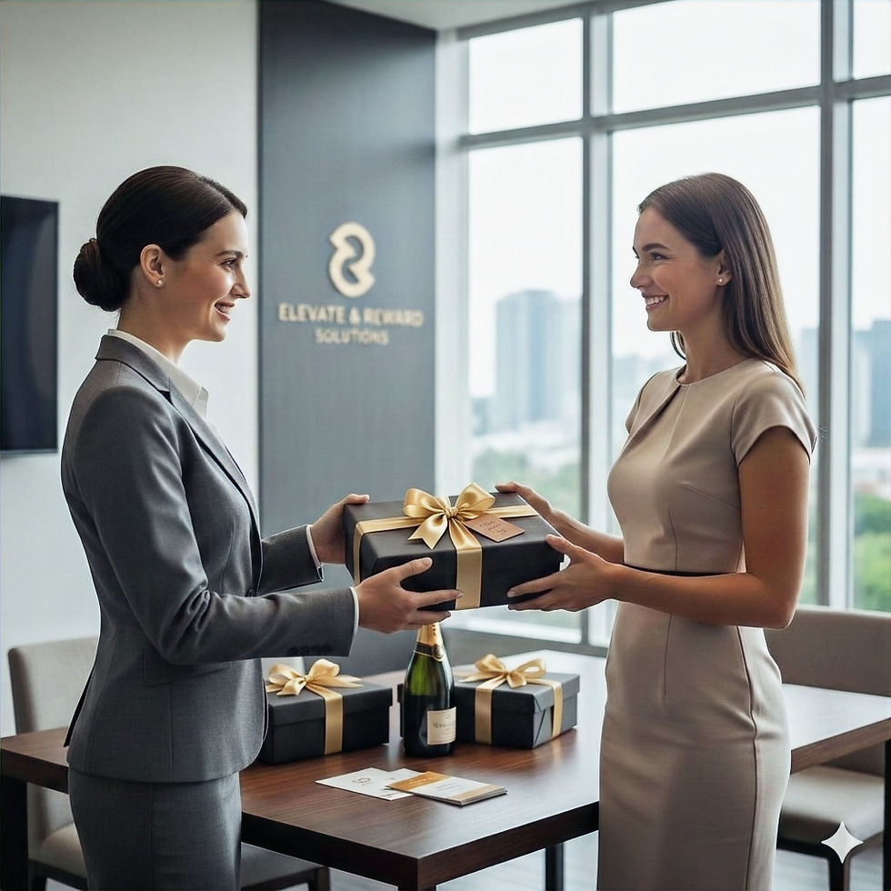 Two businesswomen exchanging gifts for special occasions